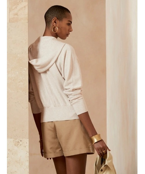 Banana Republic（バナナリパブリック）の「フーディー クロップド ニットジャケット（パーカー・レディース・ブラック/ナチュラル・S/M/XS/L）」の3枚目の写真