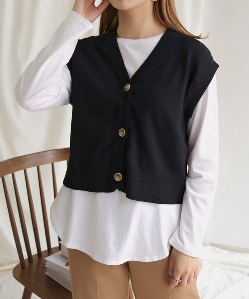 HER CLOSET(ハークローゼット)の「【shemoshelly】ショート丈深Vネックニットベスト(ベスト・レディース・ブラック/テラコッタ/アイボリー/マスタード・M)」の13枚目の写真