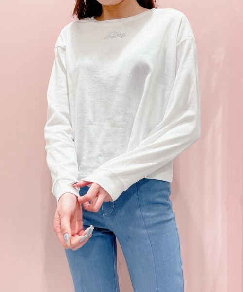 lilLilly（リルリリー）の「ラインストーンロゴTシャツ（Tシャツ/カットソー・レディース・ホワイト/ブラック/ブルー・FREE）」の5枚目の写真