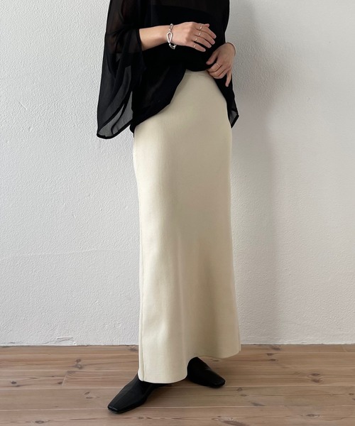 wee9s（ウィークス）の「daily daily 2way knit skirt / 美シルエット前後ツーウェイデイリーデイリーニットスカート（スカート・レディース・ブラック/レッド/ブルー/グリーン/ライトブルー/オレンジ/ピンク/アイボリー/パープル/グレー・FREE）」の2枚目の写真