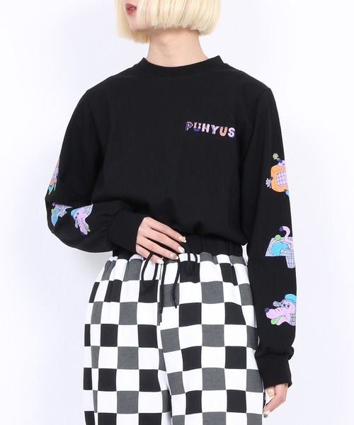 PUNYUS(プニュズ)の「スリーブプリントロンT(Tシャツ/カットソー・レディース・ピンク/オレンジ/ホワイト/ブラック・1/2/3/4)」の3枚目の写真