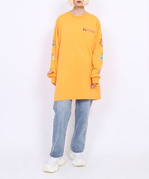 PUNYUS(プニュズ)の「スリーブプリントロンT(Tシャツ/カットソー・レディース・ピンク/オレンジ/ホワイト/ブラック・1/2/3/4)」の10枚目の写真