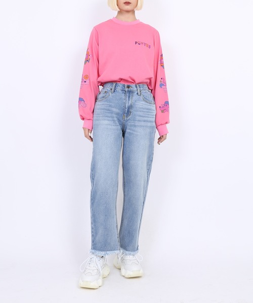 PUNYUS(プニュズ)の「スリーブプリントロンT(Tシャツ/カットソー・レディース・ピンク/オレンジ/ホワイト/ブラック・1/2/3/4)」の13枚目の写真