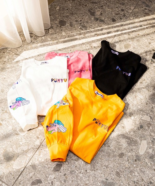 PUNYUS(プニュズ)の「スリーブプリントロンT(Tシャツ/カットソー・レディース・ピンク/オレンジ/ホワイト/ブラック・1/2/3/4)」の5枚目の写真