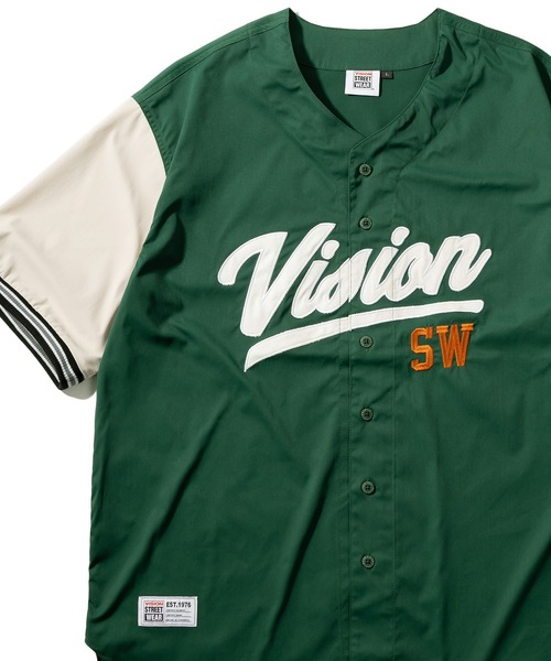 VISION STREET WEAR（ヴィジョンストリートウェア）の「【VISION STREET WEAR／ヴィジョンストリートウェア】ロゴ刺繍ベースボールシャツ/ナンバリング/カレッジロゴ/バックデザイン/ビッグシルエット/オーバーサイズシャツ（シャツ/ブラウス・メンズ・ネイビー/グリーン/アイボリー/ブルー系その他/チャコールグレー/グリーン系その他/ホワイト系その他・M/L/XL）」の5枚目の写真