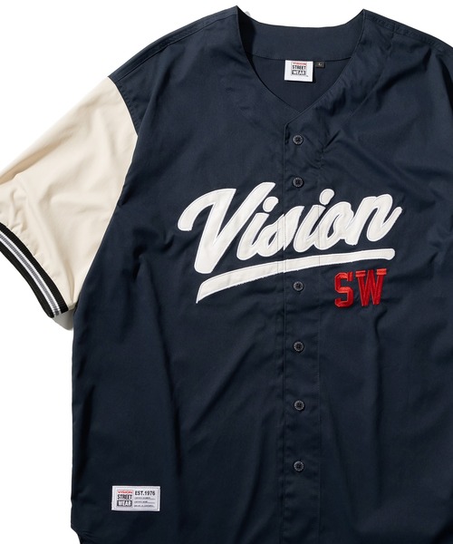 VISION STREET WEAR（ヴィジョンストリートウェア）の「【VISION STREET WEAR／ヴィジョンストリートウェア】ロゴ刺繍ベースボールシャツ/ナンバリング/カレッジロゴ/バックデザイン/ビッグシルエット/オーバーサイズシャツ（シャツ/ブラウス・メンズ・ネイビー/グリーン/アイボリー/ブルー系その他/チャコールグレー/グリーン系その他/ホワイト系その他・M/L/XL）」の7枚目の写真