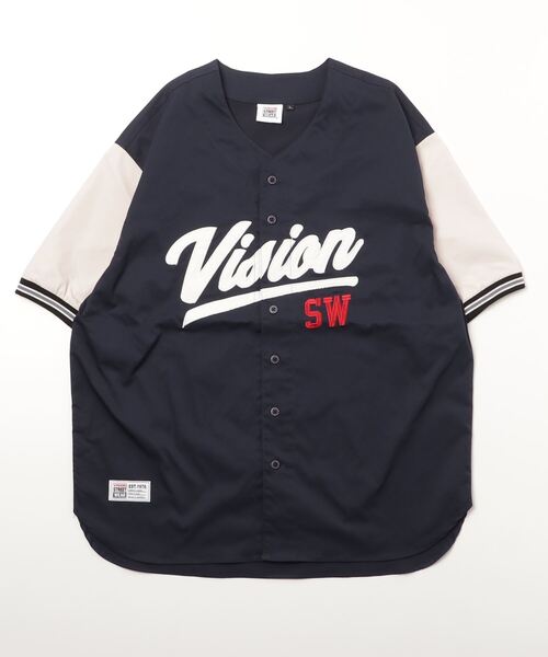 VISION STREET WEAR（ヴィジョンストリートウェア）の「【VISION STREET WEAR／ヴィジョンストリートウェア】ロゴ刺繍ベースボールシャツ/ナンバリング/カレッジロゴ/バックデザイン/ビッグシルエット/オーバーサイズシャツ（シャツ/ブラウス・メンズ・ネイビー/グリーン/アイボリー/ブルー系その他/チャコールグレー/グリーン系その他/ホワイト系その他・M/L/XL）」の8枚目の写真
