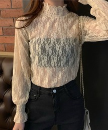 【URGE：】フラワー レース シャーリング ブラウス