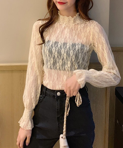 urge：（アージコロン ）の「【URGE：】フラワー レース シャーリング ブラウス（シャツ/ブラウス・レディース・ホワイト/ブラック/ライトベージュ・FREE）」の11枚目の写真