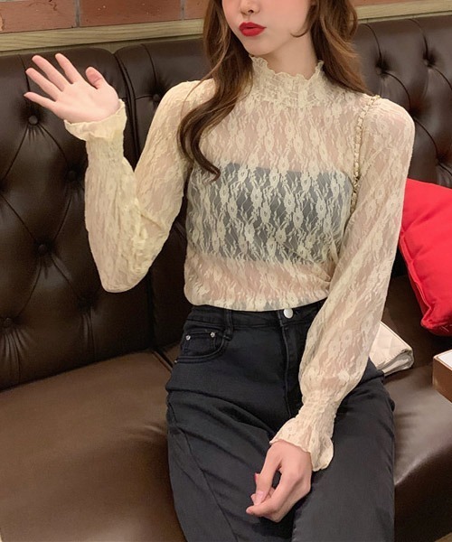 urge：（アージコロン ）の「【URGE：】フラワー レース シャーリング ブラウス（シャツ/ブラウス・レディース・ホワイト/ブラック/ライトベージュ・FREE）」の12枚目の写真