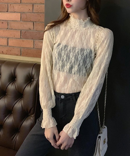 urge：（アージコロン ）の「【URGE：】フラワー レース シャーリング ブラウス（シャツ/ブラウス・レディース・ホワイト/ブラック/ライトベージュ・FREE）」の13枚目の写真