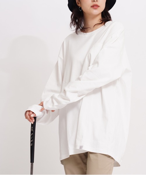 GIORDANO（ジョルダーノ）の「[ GIORDANO ] サークルロゴクルーネックポケットL/TEE (ユニセックス）（Tシャツ/カットソー・レディース・ホワイト/ブラック/ベージュ/ライトパープル・SMALL/MEDIUM/LARGE/X-LARGE/XX-LARGE）」の5枚目の写真