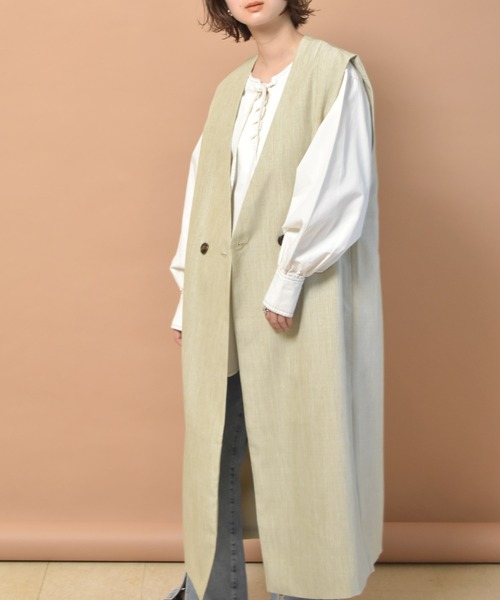 RETRO GIRL（レトロガール）の「ロングジレベスト（ベスト・レディース・オフホワイト/ブラック/ライトグリーン・FREE）」の3枚目の写真