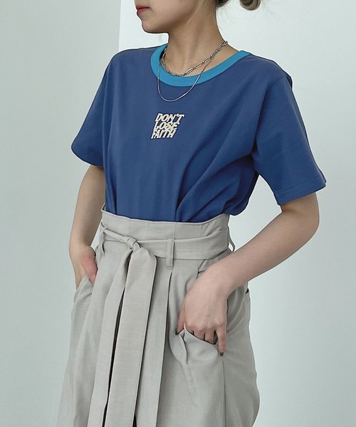 PAGEBOY（ページボーイ）の「レトロリンガーロゴTシャツ（Tシャツ/カットソー・レディース・ネイビー/オフホワイト/オートミール・FREE）」の3枚目の写真