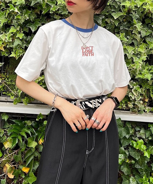 PAGEBOY（ページボーイ）の「レトロリンガーロゴTシャツ（Tシャツ/カットソー・レディース・ネイビー/オフホワイト/オートミール・FREE）」の2枚目の写真