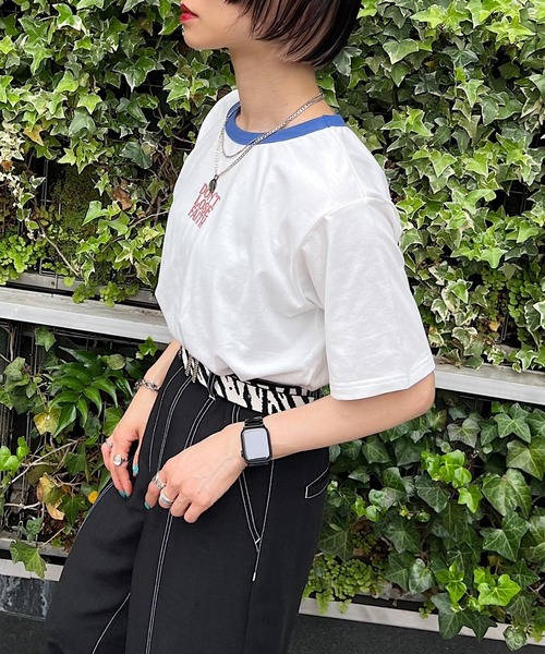 PAGEBOY（ページボーイ）の「レトロリンガーロゴTシャツ（Tシャツ/カットソー・レディース・ネイビー/オフホワイト/オートミール・FREE）」の4枚目の写真