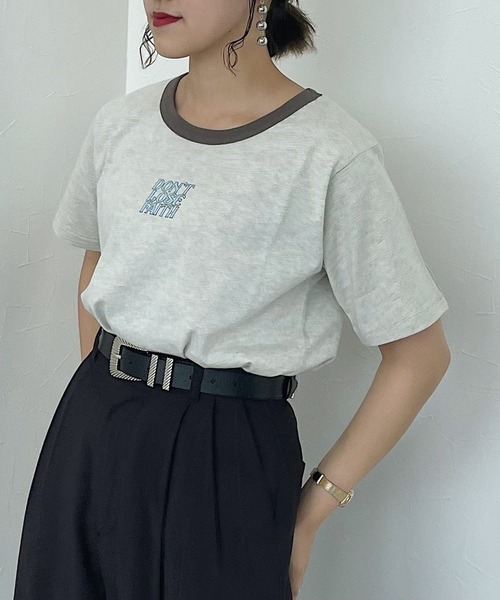 PAGEBOY（ページボーイ）の「レトロリンガーロゴTシャツ（Tシャツ/カットソー・レディース・ネイビー/オフホワイト/オートミール・FREE）」の6枚目の写真