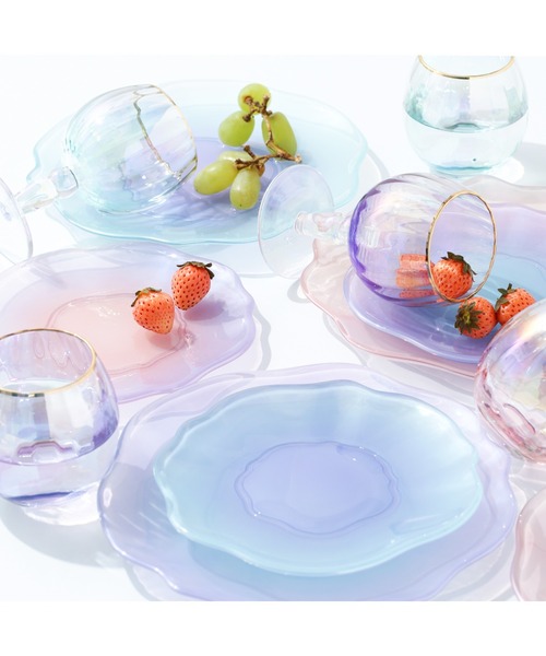 セール】グラデーションオパール ガラスプレート M パープル×ミント