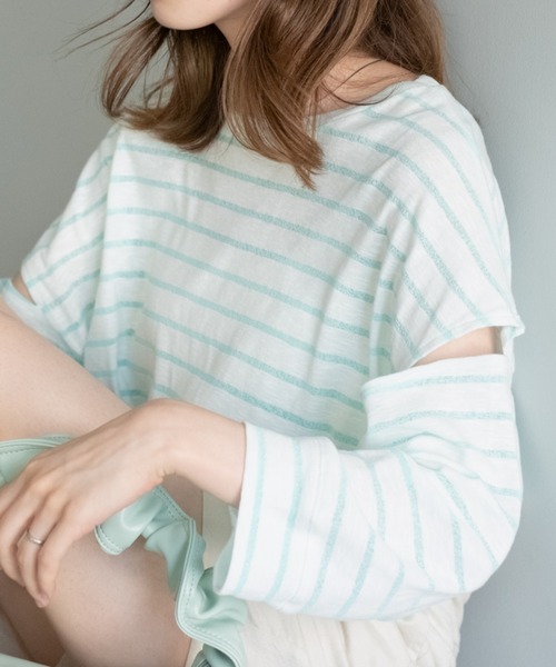 Kastane(カスタネ)の「【新色追加】カットアウトボーダーTee(Tシャツ/カットソー・レディース・ブラック/ピンク/ブルー/サックスブルー・FREE)」の4枚目の写真