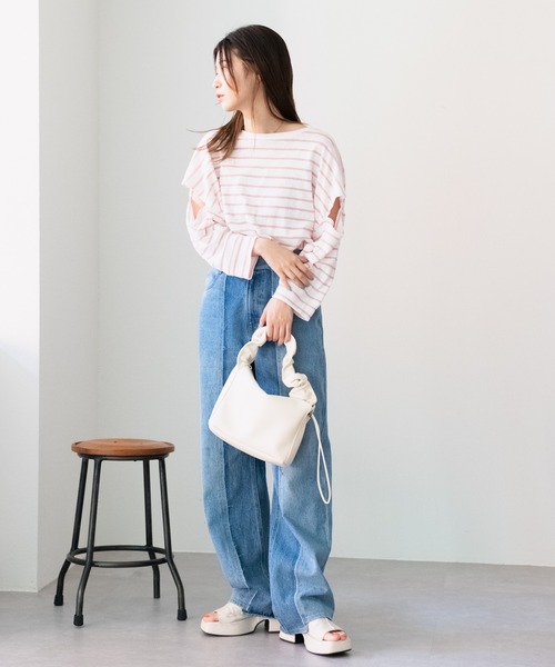 Kastane(カスタネ)の「【新色追加】カットアウトボーダーTee(Tシャツ/カットソー・レディース・ブラック/ピンク/ブルー/サックスブルー・FREE)」の16枚目の写真