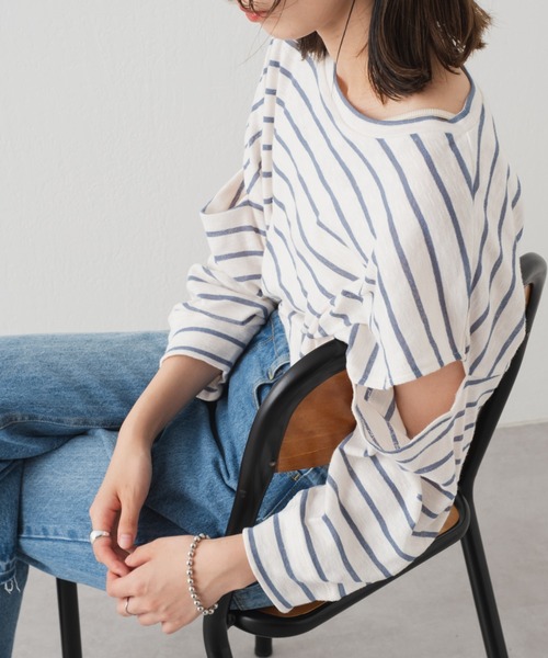 Kastane(カスタネ)の「【新色追加】カットアウトボーダーTee(Tシャツ/カットソー・レディース・ブラック/ピンク/ブルー/サックスブルー・FREE)」の5枚目の写真