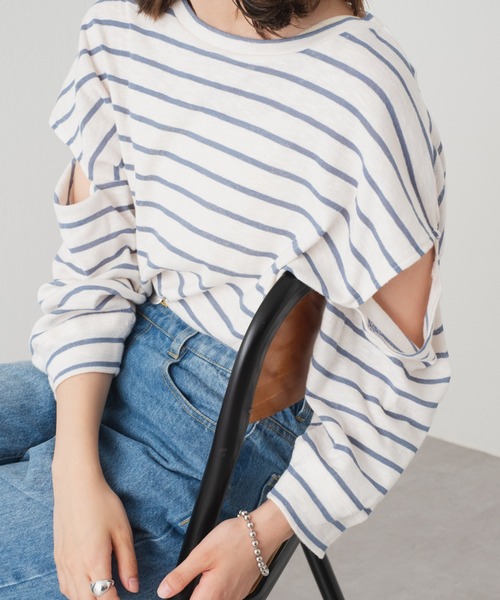 Kastane(カスタネ)の「【新色追加】カットアウトボーダーTee(Tシャツ/カットソー・レディース・ブラック/ピンク/ブルー/サックスブルー・FREE)」の8枚目の写真