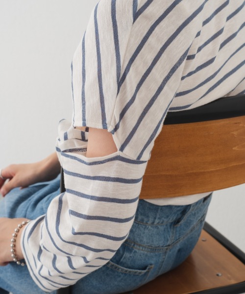 Kastane(カスタネ)の「【新色追加】カットアウトボーダーTee(Tシャツ/カットソー・レディース・ブラック/ピンク/ブルー/サックスブルー・FREE)」の9枚目の写真