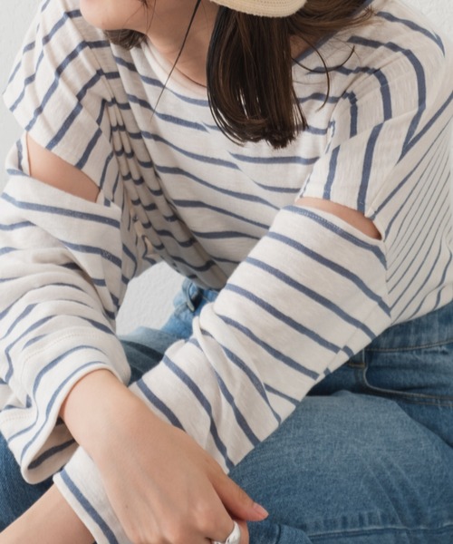 Kastane(カスタネ)の「【新色追加】カットアウトボーダーTee(Tシャツ/カットソー・レディース・ブラック/ピンク/ブルー/サックスブルー・FREE)」の10枚目の写真