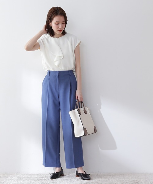 N.(N. Natural Beauty Basic)(エヌエヌナチュラルビューティーベーシック)の「【追加生産】◆アシンメトリーフリルブラウス(シャツ/ブラウス・レディース・オフホワイト/ドット/ブルー・MEDIUM)」の9枚目の写真