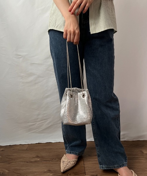 glitter metallic shoulder Bag／グリッターメタリック巾着ショルダーバッグ