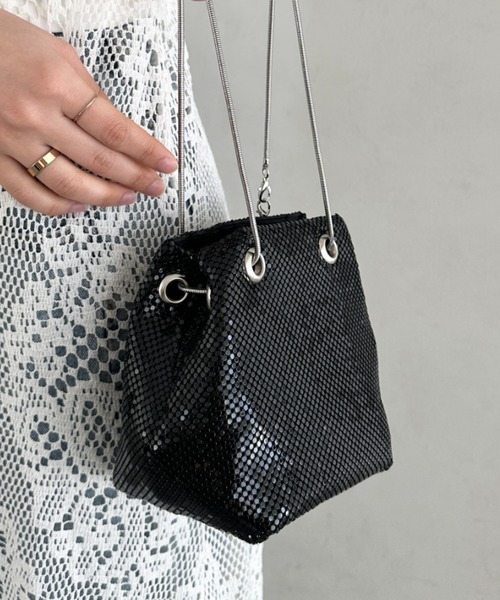 セール】glitter metallic shoulder Bag／グリッターメタリック巾着