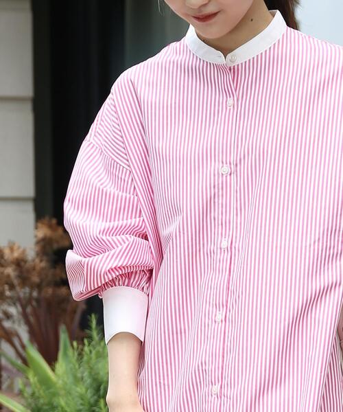 coen(コーエン)の「ボリュームスリーブストライプシャツワンピース(シャツワンピース・レディース・ピンク/ケリー/コバルトブルー・M/L)」の17枚目の写真