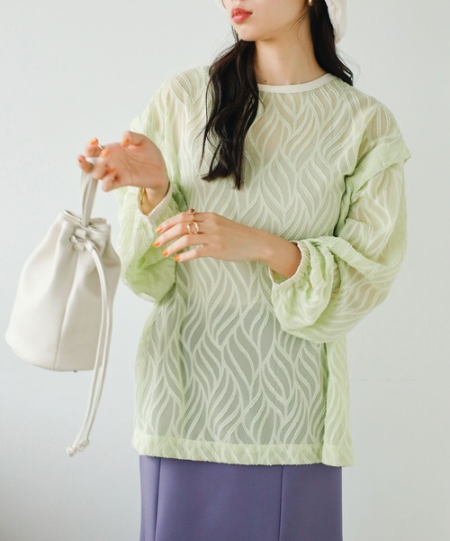 GeeRA(ジーラ)の「2WAYシアージャカードブラウス(シャツ/ブラウス・レディース・アイボリー/グリーン/ブラック・MEDIUM/X-LARGE/LARGE)」の18枚目の写真