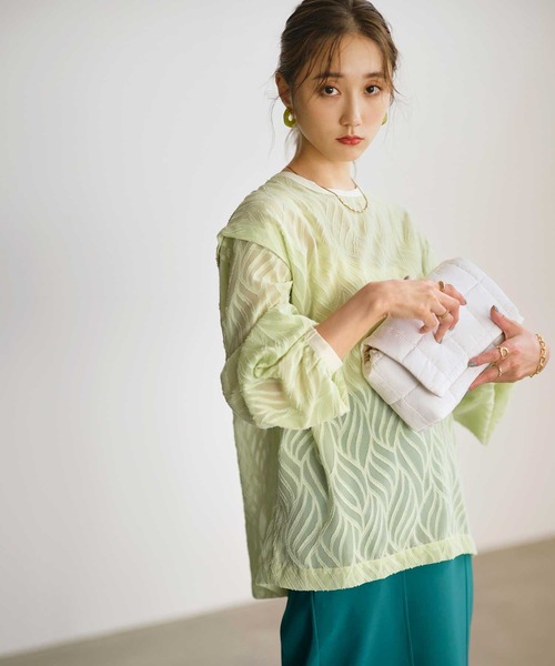 GeeRA(ジーラ)の「2WAYシアージャカードブラウス(シャツ/ブラウス・レディース・アイボリー/グリーン/ブラック・MEDIUM/X-LARGE/LARGE)」の6枚目の写真