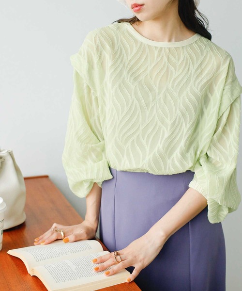 GeeRA(ジーラ)の「2WAYシアージャカードブラウス(シャツ/ブラウス・レディース・アイボリー/グリーン/ブラック・MEDIUM/X-LARGE/LARGE)」の12枚目の写真