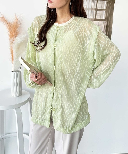 GeeRA(ジーラ)の「2WAYシアージャカードブラウス(シャツ/ブラウス・レディース・アイボリー/グリーン/ブラック・MEDIUM/X-LARGE/LARGE)」の10枚目の写真