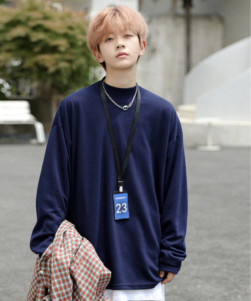 neos(ネオス)の「【neos -addictive design-】ルーズシルエット モックネック ポンチ ロングスリーブ Tシャツ(Tシャツ/カットソー・メンズ・ホワイト/チャコールグレー/ブラック/ネイビー/ブラウン/ブルーグレー/ワインレッド/杢グレー/グリーン/ベージュ・MEDIUM/LARGE)」の9枚目の写真