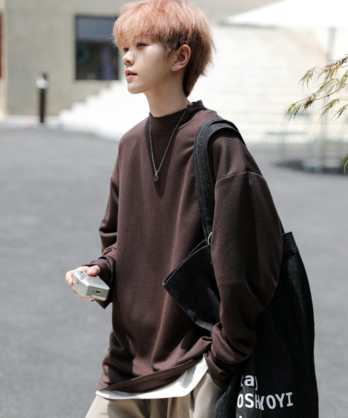 neos(ネオス)の「【neos -addictive design-】ルーズシルエット モックネック ポンチ ロングスリーブ Tシャツ(Tシャツ/カットソー・メンズ・ホワイト/チャコールグレー/ブラック/ネイビー/ブラウン/ブルーグレー/ワインレッド/杢グレー/グリーン/ベージュ・MEDIUM/LARGE)」の6枚目の写真