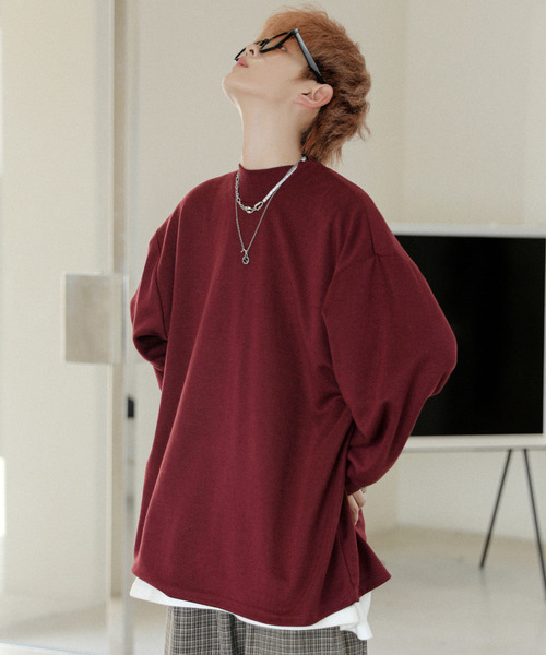 neos(ネオス)の「【neos -addictive design-】ルーズシルエット モックネック ポンチ ロングスリーブ Tシャツ(Tシャツ/カットソー・メンズ・ホワイト/チャコールグレー/ブラック/ネイビー/ブラウン/ブルーグレー/ワインレッド/杢グレー/グリーン/ベージュ・MEDIUM/LARGE)」の10枚目の写真