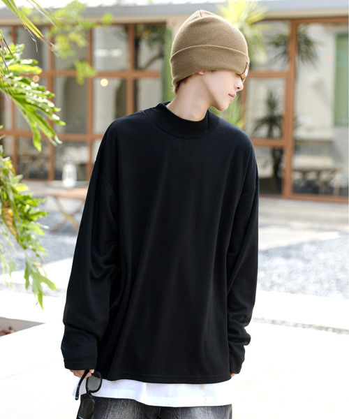 neos(ネオス)の「【neos -addictive design-】ルーズシルエット モックネック ポンチ ロングスリーブ Tシャツ(Tシャツ/カットソー・メンズ・ホワイト/チャコールグレー/ブラック/ネイビー/ブラウン/ブルーグレー/ワインレッド/杢グレー/グリーン/ベージュ・MEDIUM/LARGE)」の11枚目の写真