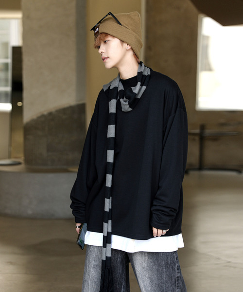 neos(ネオス)の「【neos -addictive design-】ルーズシルエット モックネック ポンチ ロングスリーブ Tシャツ(Tシャツ/カットソー・メンズ・ホワイト/チャコールグレー/ブラック/ネイビー/ブラウン/ブルーグレー/ワインレッド/杢グレー/グリーン/ベージュ・MEDIUM/LARGE)」の21枚目の写真