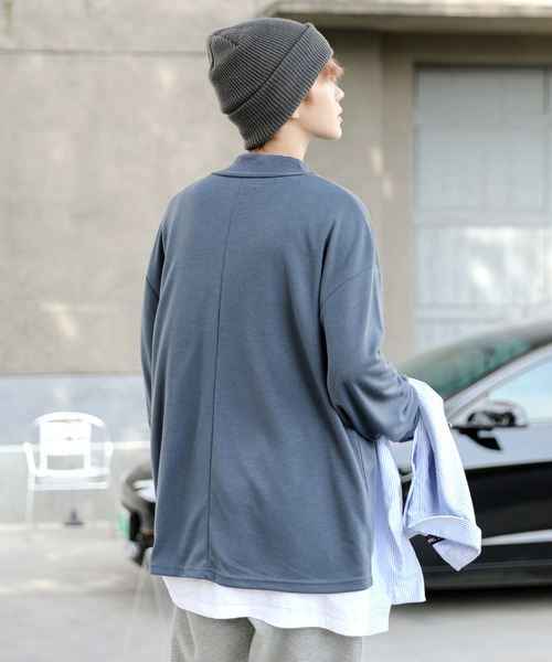 neos(ネオス)の「【neos -addictive design-】ルーズシルエット モックネック ポンチ ロングスリーブ Tシャツ(Tシャツ/カットソー・メンズ・ホワイト/チャコールグレー/ブラック/ネイビー/ブラウン/ブルーグレー/ワインレッド/杢グレー/グリーン/ベージュ・MEDIUM/LARGE)」の12枚目の写真