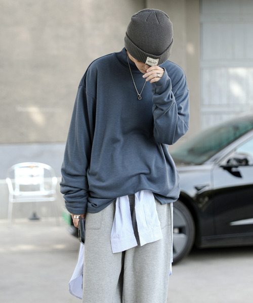 neos(ネオス)の「【neos -addictive design-】ルーズシルエット モックネック ポンチ ロングスリーブ Tシャツ(Tシャツ/カットソー・メンズ・ホワイト/チャコールグレー/ブラック/ネイビー/ブラウン/ブルーグレー/ワインレッド/杢グレー/グリーン/ベージュ・MEDIUM/LARGE)」の17枚目の写真