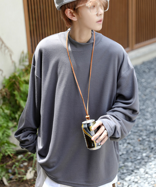 neos(ネオス)の「【neos -addictive design-】ルーズシルエット モックネック ポンチ ロングスリーブ Tシャツ(Tシャツ/カットソー・メンズ・ホワイト/チャコールグレー/ブラック/ネイビー/ブラウン/ブルーグレー/ワインレッド/杢グレー/グリーン/ベージュ・MEDIUM/LARGE)」の22枚目の写真