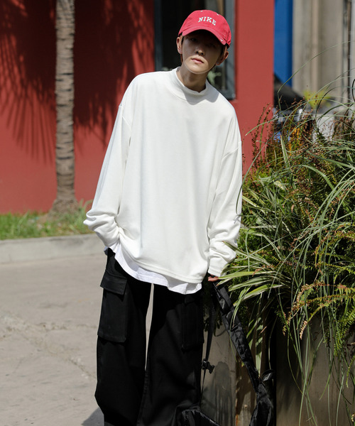 neos(ネオス)の「【neos -addictive design-】ルーズシルエット モックネック ポンチ ロングスリーブ Tシャツ(Tシャツ/カットソー・メンズ・ホワイト/チャコールグレー/ブラック/ネイビー/ブラウン/ブルーグレー/ワインレッド/杢グレー/グリーン/ベージュ・MEDIUM/LARGE)」の14枚目の写真