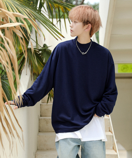 neos(ネオス)の「【neos -addictive design-】ルーズシルエット モックネック ポンチ ロングスリーブ Tシャツ(Tシャツ/カットソー・メンズ・ホワイト/チャコールグレー/ブラック/ネイビー/ブラウン/ブルーグレー/ワインレッド/杢グレー/グリーン/ベージュ・MEDIUM/LARGE)」の19枚目の写真