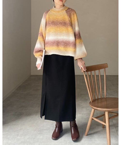 She's Closet（シーズクローゼット）の「モヘアタッチボリュームスリーブショート丈グラデーションニット（ニット/セーター・レディース・グリーン×オレンジ/マスタード/オレンジ・FREE）」の11枚目の写真