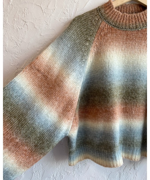 She's Closet（シーズクローゼット）の「モヘアタッチボリュームスリーブショート丈グラデーションニット（ニット/セーター・レディース・グリーン×オレンジ/マスタード/オレンジ・FREE）」の6枚目の写真