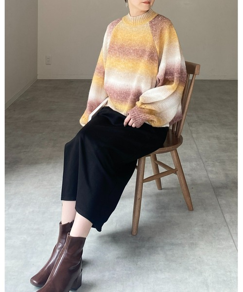 She's Closet（シーズクローゼット）の「モヘアタッチボリュームスリーブショート丈グラデーションニット（ニット/セーター・レディース・グリーン×オレンジ/マスタード/オレンジ・FREE）」の13枚目の写真