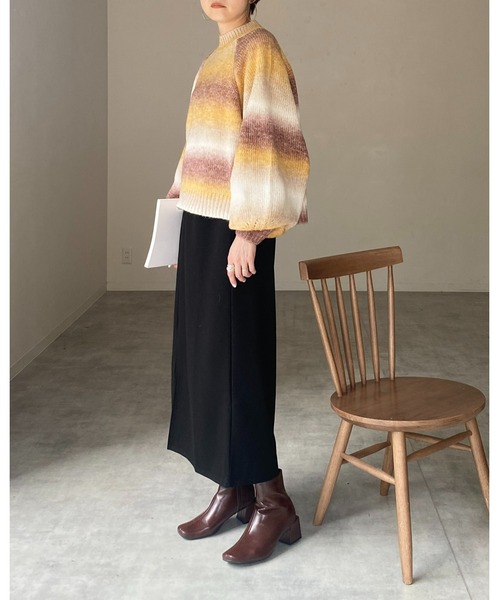 She's Closet（シーズクローゼット）の「モヘアタッチボリュームスリーブショート丈グラデーションニット（ニット/セーター・レディース・グリーン×オレンジ/マスタード/オレンジ・FREE）」の19枚目の写真